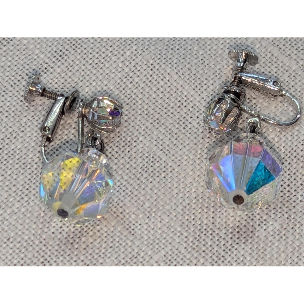 Vintage Aurora Borealis Crystal Dangle Earrings | Glass Drop Earrings